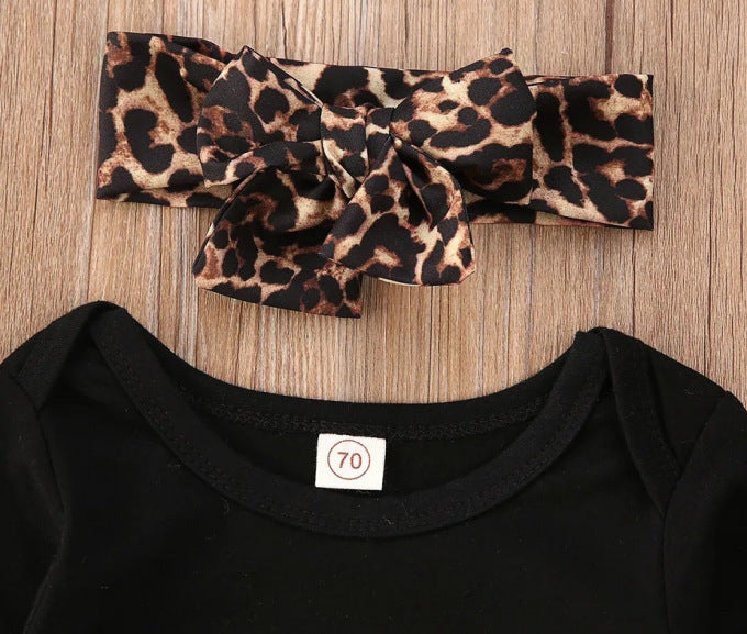 Long Sleeve Black Onesie Yellow Letter Three-piece Set