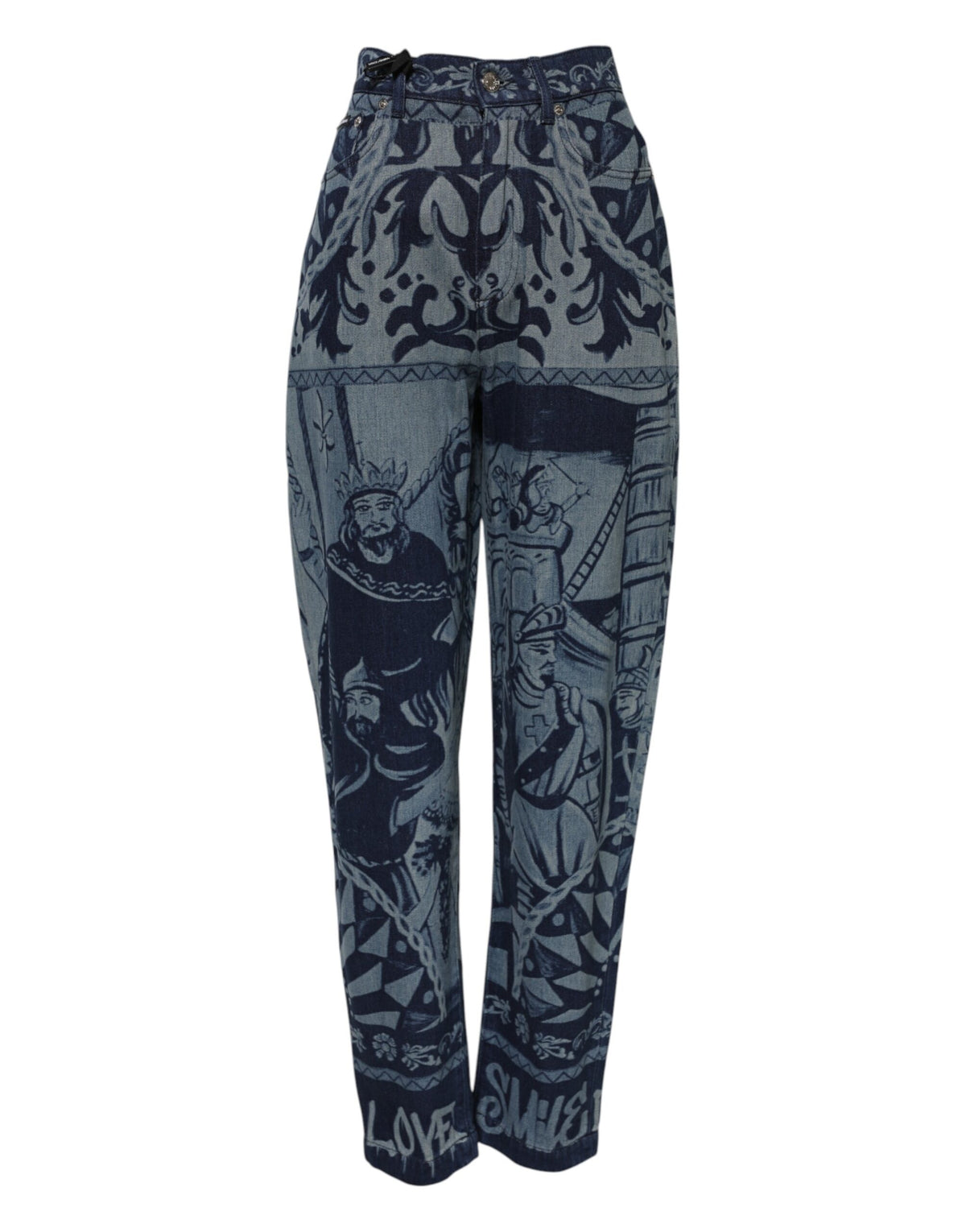 Blue Graphic Print Tapered Denim Jeans 