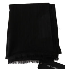 Dark Gray Virgin Wool Striped Pattern Wrap Scarf