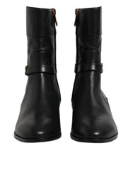Black Leather Flats Logo Short Boots Shoes
