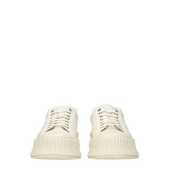 White Fabric Platform Sneakers