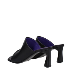Black Leather Stiletto Heel Sandals