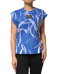 Blue White Cotton Logo Plaque Women Tank Top