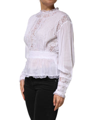White Cotton Floral Lace Long Sleeves Top
