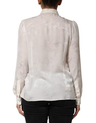 White Silk Long Sleeves Collared Shirt Top