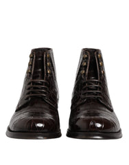 Dark Brown Leather Lace Up Short Boots Shoes