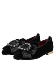 Black VATICANO Crystal Ribbon Slip On Shoes