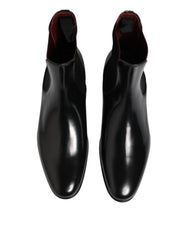 Black Chelsea Slip On Mid Calf Boots Shoes