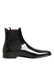 Black Chelsea Slip On Mid Calf Boots Shoes