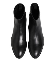 Black Leather Mid Calf Men Boots Shoes