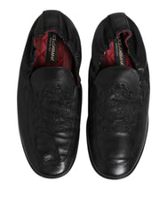 Black Leather Slip On Men Flat Loafers Shoes