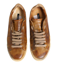 Brown Leather Low Top Men Sneakers Shoes