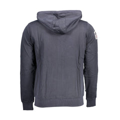 "Blue Cotton Men Sweater with Embroidered Zip and Pockets"