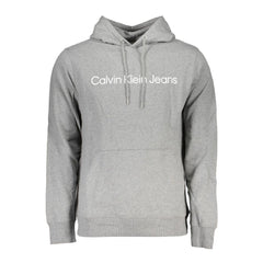 "Gray Cotton Men Sweater with Hood and Central Pocket"