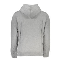 "Gray Cotton Men Sweater with Hood and Central Pocket"