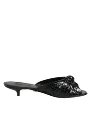 Black Leather Heels Slides Sandals Shoes