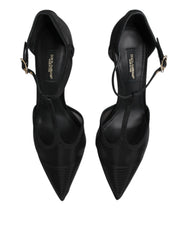 Black Mesh T-strap Stiletto High Heels Shoes