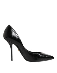 Black Leather Stiletto High Heels Pumps Shoes