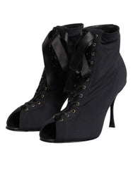 Black Stiletto Heels Lace Up Boots Shoes