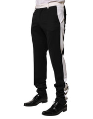 Black White Stripe Wool Men Trouser Pants