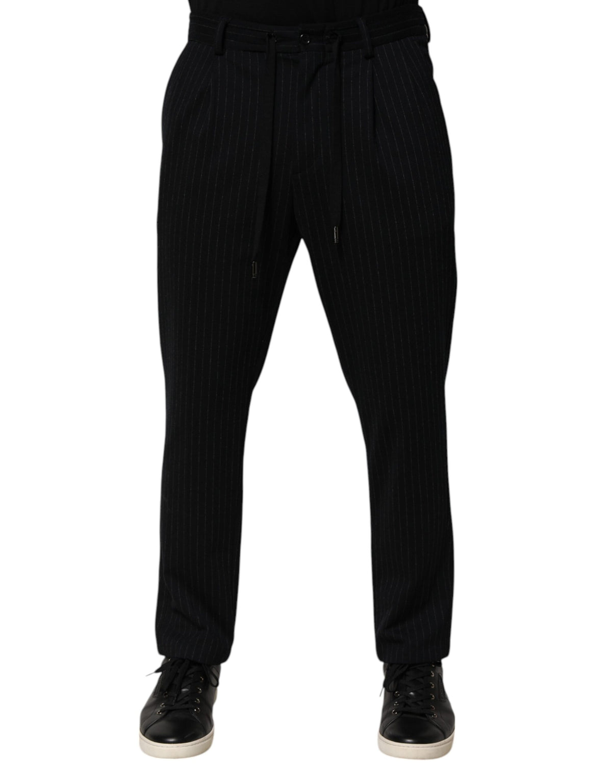 Black Stripes Viscose Skinny Dress Men Pants