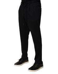 Black Stripes Viscose Skinny Dress Men Pants