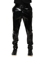 Black Polyester Mid Waist Men Trouser Pants
