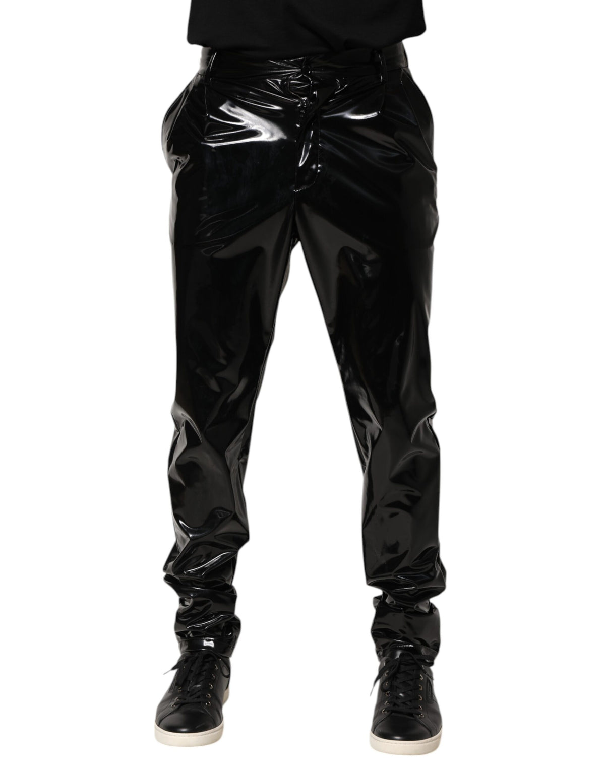 Black Polyester Mid Waist Men Trouser Pants