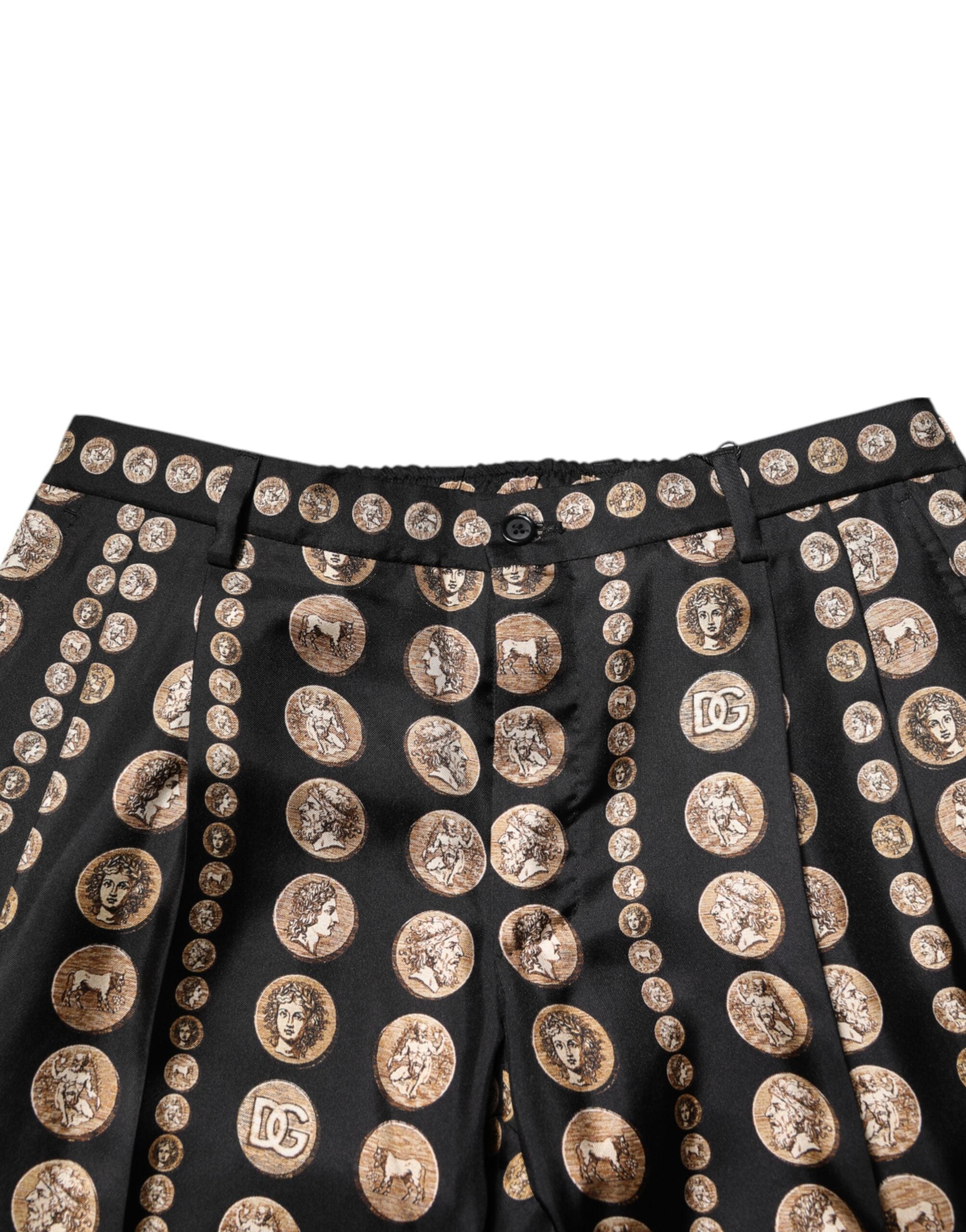 Black Coin Print Silk Skinny Men Trouser Pants