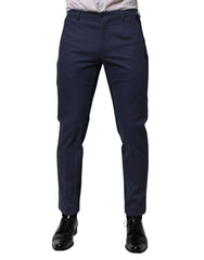 Blue Cotton Tapered Men Formal Trousers Pants