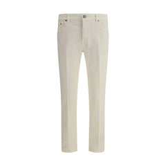 Beige Cotton Slim Fit Jeans