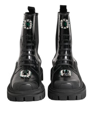 Black Crystal Embellished Combat Boots Shoes