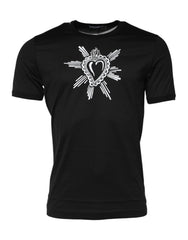 Black Sacred Heart Cotton Crew Neck T-Shirt