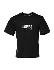 Black DG Vib3 Print Cotton Crew Neck T-Shirt