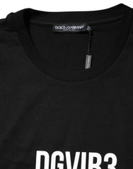 Black DG Vib3 Print Cotton Crew Neck T-Shirt