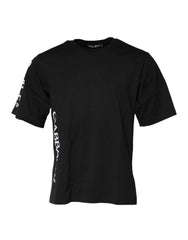 تي شيرت قطن رجالي برقبة مستديرة وشعار أسود مطبوع