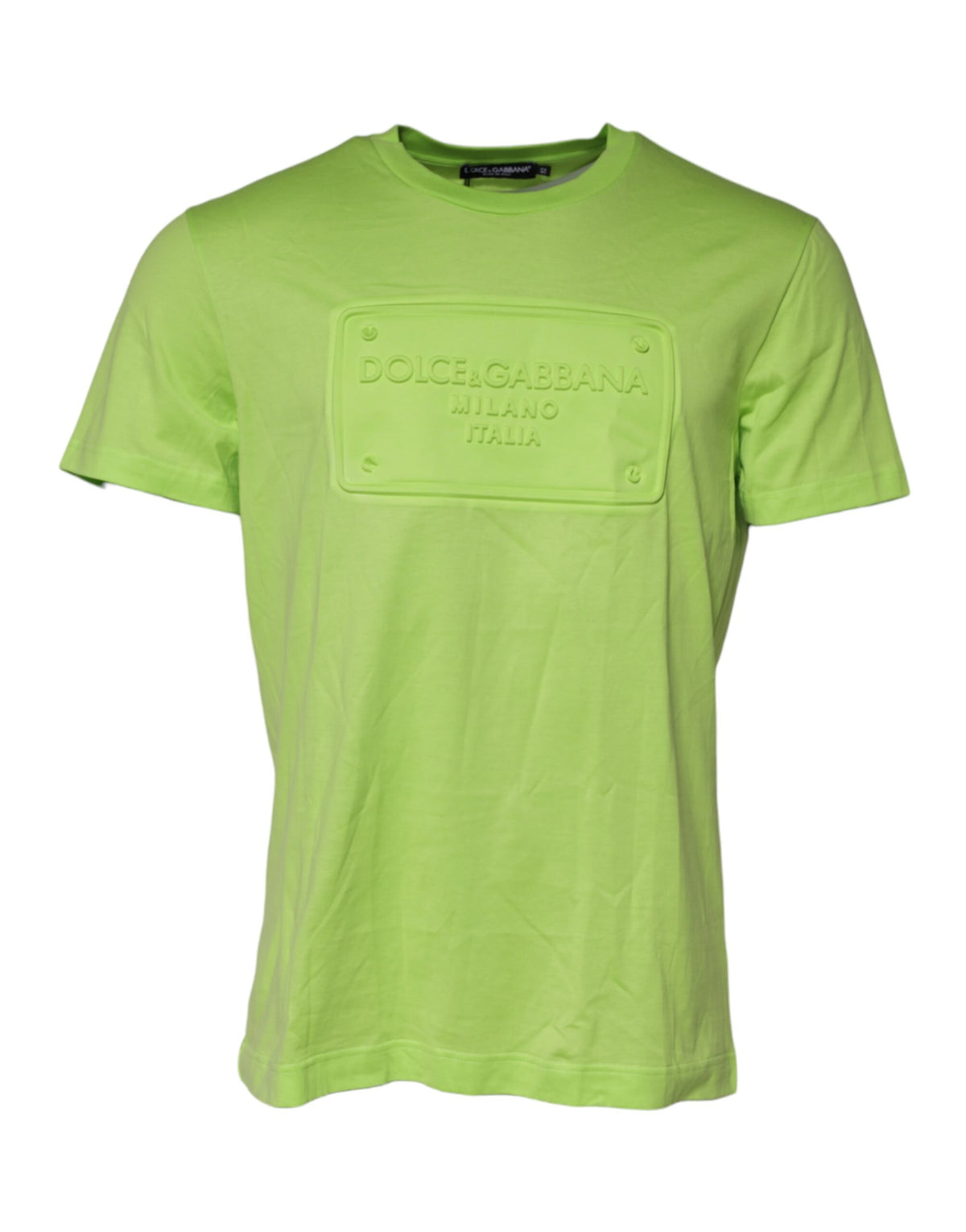 Green Embossed Logo Cotton Crew Neck T-Shirt