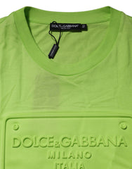 Green Embossed Logo Cotton Crew Neck T-Shirt