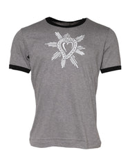 Gray Sacred Heart Cotton Crew Neck T-Shirt