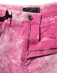 Pink Tie Dye High Waist Tapered Denim Jeans 
