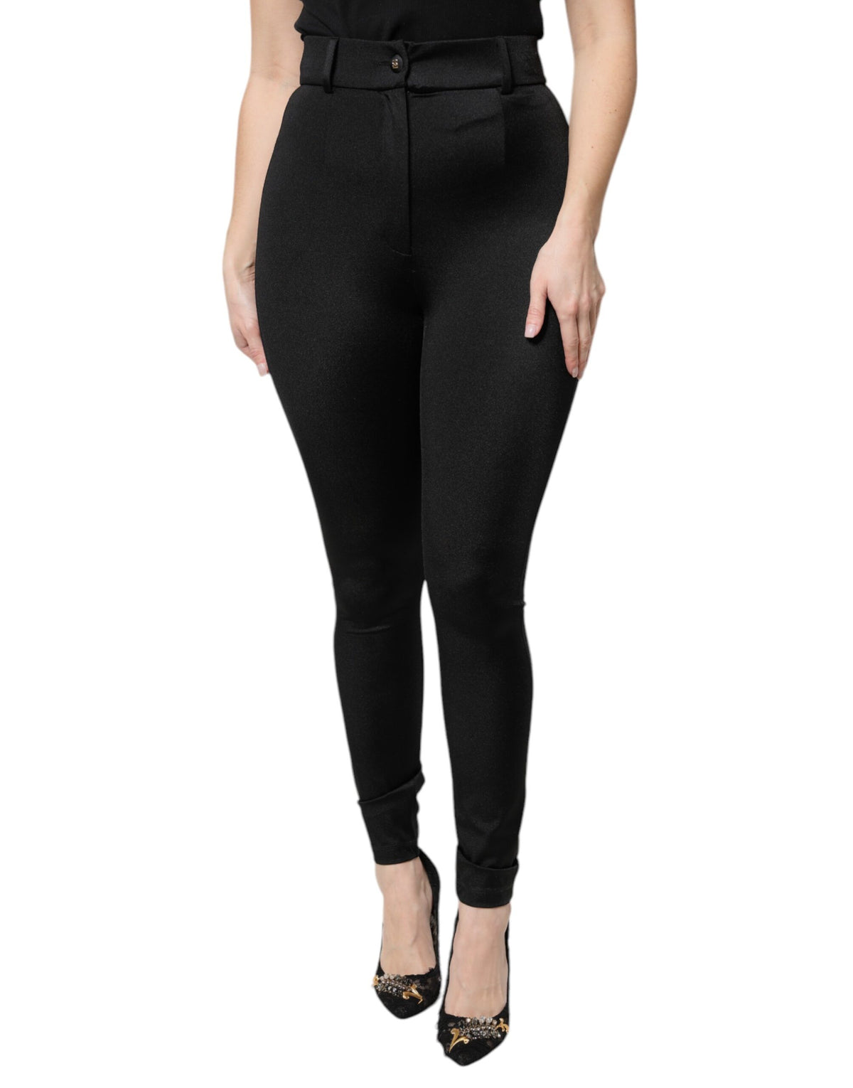 Black Nylon Leggings Stretch Pants 
