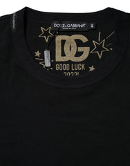 Black Cotton DG Print Short Sleeve Top T-shirt