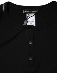 Black Cotton Henley Short Sleeves Top T-shirt