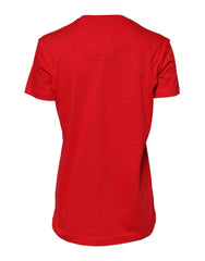 Red Cotton Short Sleeves Crew Neck Top T-shirt