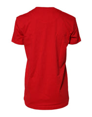 Red Cotton Short Sleeves Crew Neck Top T-shirt