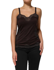 Dark Brown Lace Trim Wool Sleeveless Tank Top