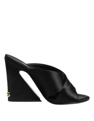 Black Logo KEIRA Satin Slides Sandals Shoes