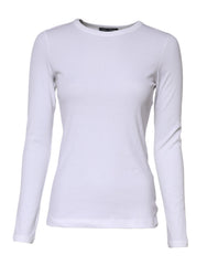 White Cotton Knit Round Neck Long Sleeves T-shirt