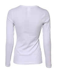 White Cotton Knit Round Neck Long Sleeves T-shirt