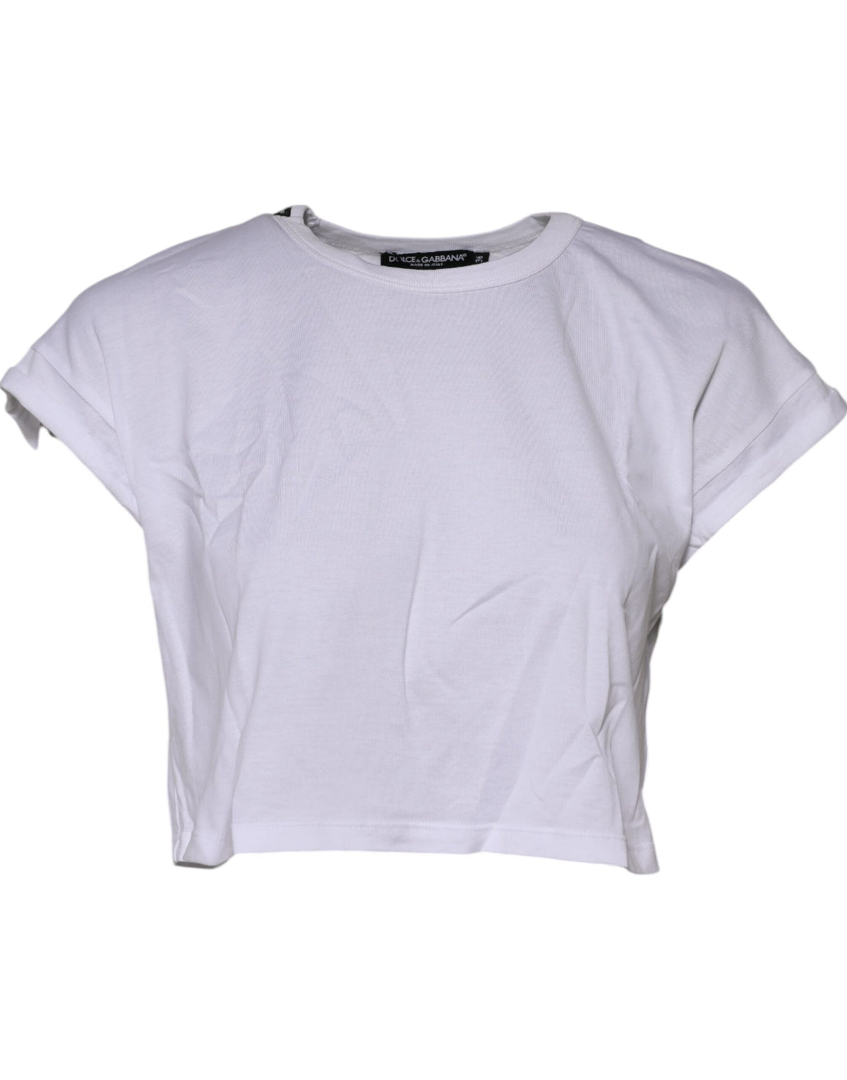 White Cotton Crew Neck Cropped Top T-Shirt